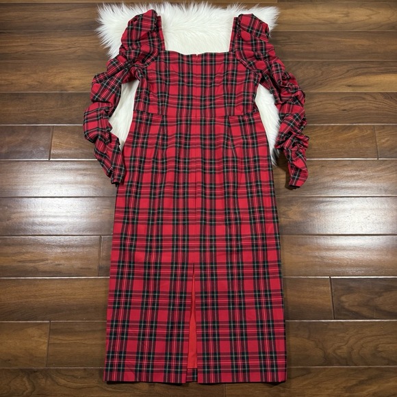Antonio Melani Women's Size 12 Red Tartan Plaid Elena Square Neck Midi‎ Dress - Picture 7 of 11